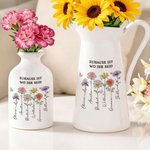 Personalisierte Keramikvase mit Geburtsblumen und Namen der Familienmitgliedern | mit Widmung | Wohndeko | Geburtstag Muttertag Geschenk für Mama Oma