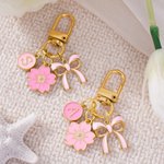 Personalized Pink Bow Flower Portable Keychain Bag Charm with Initial  Daily Use Birthday Christmas Gift for Bow Lovers Women