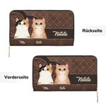 Personalisierte Katzen-Geldbörse in Blumenprägung-Optik | mit Namen | Portemonnaie | Geburtstag Jahrestag Muttertag Geschenk für Katzenliebhaber
