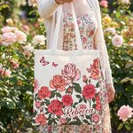 Personlig tygväska med månadsblomma och namn unik blommig tygpåse perfekt för vårens utflykter och picknick som mors dag present