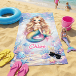 Personalized Gorgeous Summer Mermaid Princess Quick Dry Beach Towel with Name Beach Party Birthday Gift for Girls Friends Family