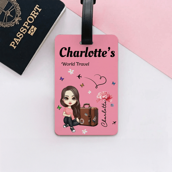 Personalized Multicolor Birth Flower Cartoon Character Luggage Tag with Name Travel Accessory Birthday Gift for Family Friends