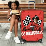Personalised Cartoon Racing Character Luggage Cover Fits 18-32 Inches Suitcase with Name and Number Travel Use Birthday Gift for Racing Enthusiasts