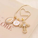Personalized Catholic Cross Paper Clip with Initial Religious Baptism First Communion Gift for Book Lovers Bookworm