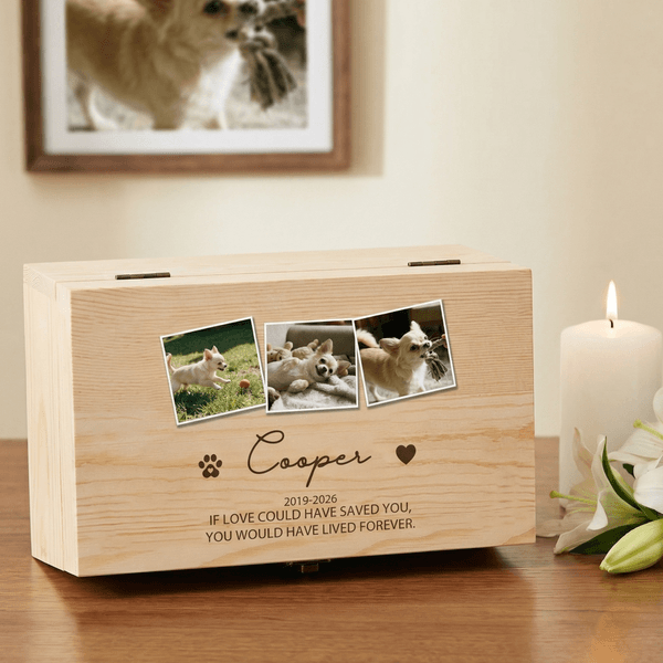 Personalized Pet Photo Birth and Death Years Wooden Memory Storage Box with Name and Text Loss of Pet Memorial Gift for Pet Owner Lover