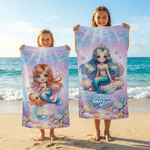 Personalized Gorgeous Summer Mermaid Princess Quick Dry Beach Towel with Name Beach Party Birthday Gift for Girls Friends Family