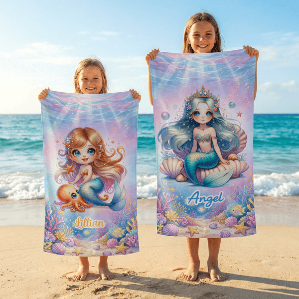 Personalized Gorgeous Summer Mermaid Princess Quick Dry Beach Towel with Name Beach Party Birthday Gift for Girls Friends Family