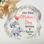 Personalisierte niedliche Mama Baby Elefant floralen Acryl herzförmige Plakette mit Namen Home Decor ersten Muttertag Geschenk für Mama Kind