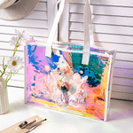 Gepersonaliseerde Ocean Creature Holografische Transparante Draagtas met Naam Zomer Vakantie Dagelijks Gebruik Verjaardagscadeau voor Vrienden Meisjes