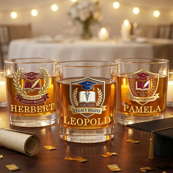 Personalized Collegiate Style Medical Emblem 10 oz Whiskey Glass with Name Daily Drinking Graduation Gift for Medical Architecture Graduates