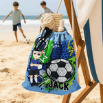 Personalized Cartoon Soccer Character Drawstring Bag with Name Travel Essentials Beach Party Birthday Gift for Soccer Lovers