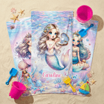 Personalized Gorgeous Summer Mermaid Princess Quick Dry Beach Towel with Name Beach Party Birthday Gift for Girls Friends Family