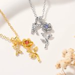 Personalised Exquisite Birthstone Rose Necklace with Initial Dainty Jewellery Birthday Anniversary Gift for Women