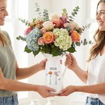 Personalisierte Keramikvase mit Geburtsblumen und Namen der Familienmitgliedern | mit Widmung | Wohndeko | Geburtstag Muttertag Geschenk für Mama Oma