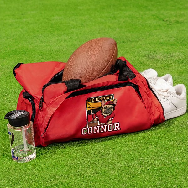 Personalized Large Capacity French Bulldog American Football Duffle Bag with Name Birthday Team Gift for American Football Lover
