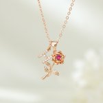 Personalized Exquisite Birthstone Rose Necklace with Initial Dainty Jewelry Birthday Anniversary Gift for Women