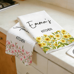 Personalised Birth Flower Waffle Tea Towel with Name Daily Use Birthday Mother's Day Gift for Mom Family