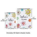 Personalized Flower Art Sketchbook Drawing Art Pad with Name Party Favor Birthday Back to School Gift for Girls