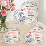 Personalisierte niedliche Mama Baby Elefant floralen Acryl herzförmige Plakette mit Namen Home Decor ersten Muttertag Geschenk für Mama Kind
