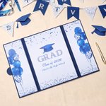 Personalizzato Grad Cap Balloon Congrats Libro degli ospiti pieghevole con nome scuola e anno Party Decor Regalo di laurea per laureati