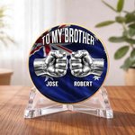 Gepersonaliseerd Aan Mijn Broer Nationale Vlag 2-6 Vuisten Munt met Namen en Display Stand Verjaardag Vriendschap Verjaardagscadeau voor Broer