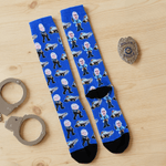 Personalisierte Cartoon Polizist Polizeiauto weiche Mid-Calf Socken mit 1-2 Fotos täglich tragen Geburtstagsgeschenk für Polizeibeamte