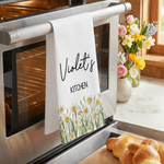 Personalised Birth Flower Waffle Tea Towel with Name Daily Use Birthday Mother's Day Gift for Mom Family