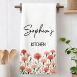 Personalised Birth Flower Waffle Tea Towel with Name Daily Use Birthday Mother's Day Gift for Mom Family