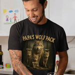 Personalized Wolf Dad & Wolf Kids Pattern 100% Cotton T-shirt with 1-10 Names and Text Father's Day Gift for Father Husband