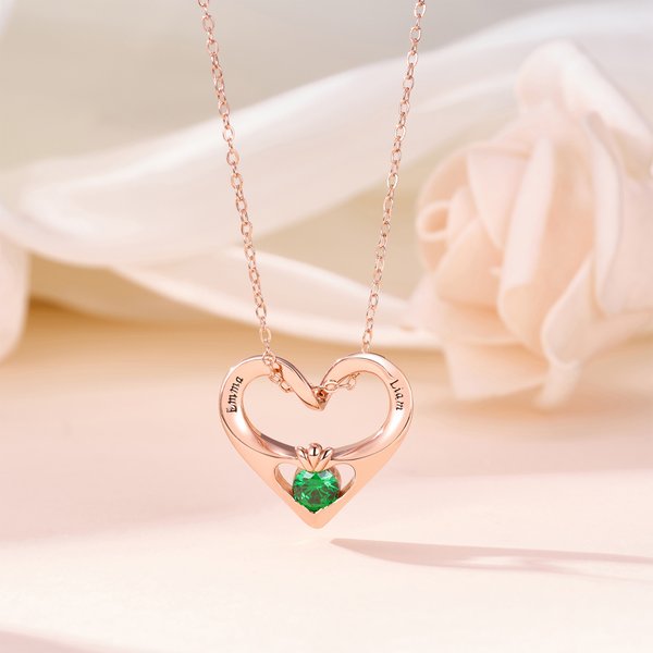 Personalized Dainty Birthstone Heart Necklace with Engraved Text Exquisite Jewelry Mother's Day Birthday Anniversary Gift for Mom Woman