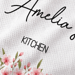 Personalised Birth Flower Waffle Tea Towel with Name Daily Use Birthday Mother's Day Gift for Mom Family