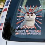 Personalized Pawty in the USA 250 Years of Freedom Cartoon Pet Car Decal Sticker with Name Car Window Decor Daily Use New Car Gift for Pet Lover