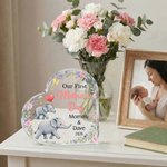 Personalisierte niedliche Mama Baby Elefant floralen Acryl herzförmige Plakette mit Namen Home Decor ersten Muttertag Geschenk für Mama Kind