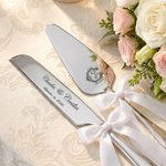 Personalised Initial Cake Knife and Server Set with Name and Date Wedding Engagement Gift for Couple
