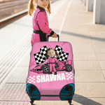Personalised Cartoon Racing Character Luggage Cover Fits 18-32 Inches Suitcase with Name and Number Travel Use Birthday Gift for Racing Enthusiasts