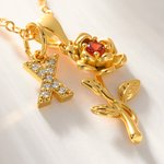 Personalised Exquisite Birthstone Rose Necklace with Initial Dainty Jewellery Birthday Anniversary Gift for Women