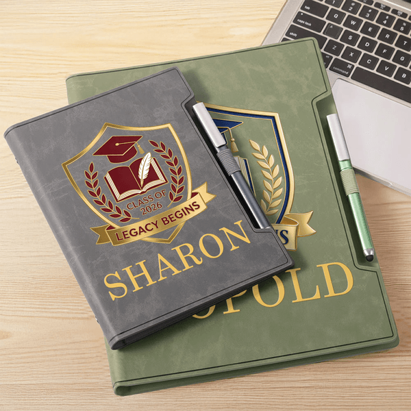 Personalized Graduates Badge Design PU Leather Refillable Binder Notebook Pen Set with Name Daily Use Gift for Medical Architecture Graduates