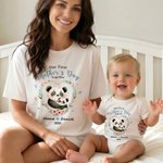Personalised Cute Animal Mom Baby Floral Heart 100% Cotton T-shirt Baby Bodysuit with Name First Mother's Day Gift for Baby Mom