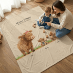 Personalised 1-10 Highland Cow Soft Throw Blanket with Name Home Decor Mother's Day Birthday Gift for Mom Grandma