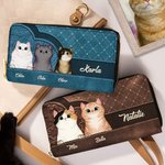 Personalisierte Katzen-Geldbörse in Blumenprägung-Optik | mit Namen | Portemonnaie | Geburtstag Jahrestag Muttertag Geschenk für Katzenliebhaber
