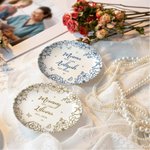 Personalised Round Square Heart Shape Wreath Ceramic Jewellery Dish with Name and Date Room Decor Mother's Day Gift for Mom Grandma