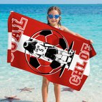 Personalizzato Giocatore di calcio Silhouette a strisce Asciugatura rapida Asciugamano da spiaggia sovradimensionato morbido con nome Piscina Regalo di compleanno per l'amante del giocatore di calcio