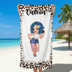 Gepersonaliseerd luipaard zebraprint schattig stripfiguur sneldrogend microvezel strandlaken met naam strandfeest verjaardagscadeau voor vrouw beste vriendin