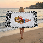 Gepersonaliseerd luipaard zebraprint schattig stripfiguur sneldrogend microvezel strandlaken met naam strandfeest verjaardagscadeau voor vrouw beste vriendin