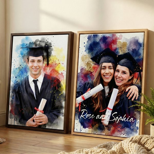 Personalizzato acquerello laurea foto galleggiante Tela stampe con nome Soggiorno Home Decor Nave da USA laurea per i laureati