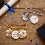 Personalisierte Walking Beside You Every Step 1-2 Fotos Brosche Pin mit Text Memorial Graduation Geschenk für Absolventen
