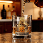 Personalised Gold Cool Fishing Initial 10 oz Rock Whiskey Glass with Name Father's Day Birthday Gift for Man Whiskey Lover Fishing Enthusiast