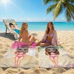 Personalized Beach Scenery Cartoon Woman Character Soft Quick Dry Beach Towel with Name Vacation Beach Party Gift for Women