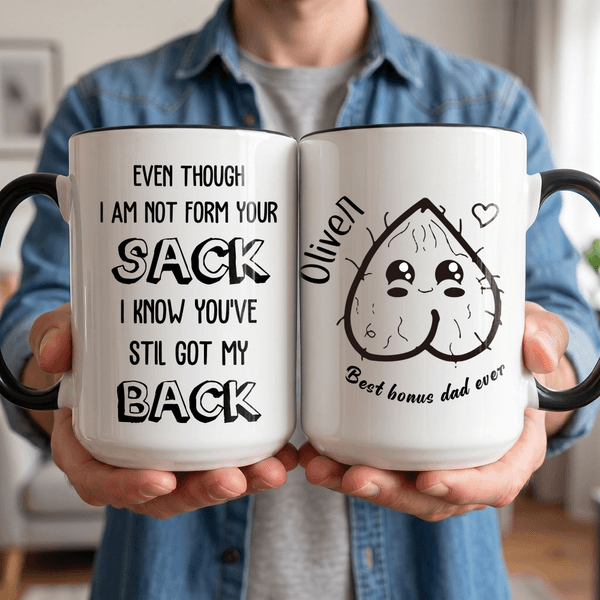Personalized Bonus Dad Humorous Pattern Design 11 oz 15 oz Ceramic Mug with Name and Text Father's Day Birthday Gift for Step Dad Man