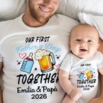 Set papà e bambino personalizzato in 100% cotone con nome e anno, con disegno di biberon e birra che brindano - Regalo per festa del papà e compleanno